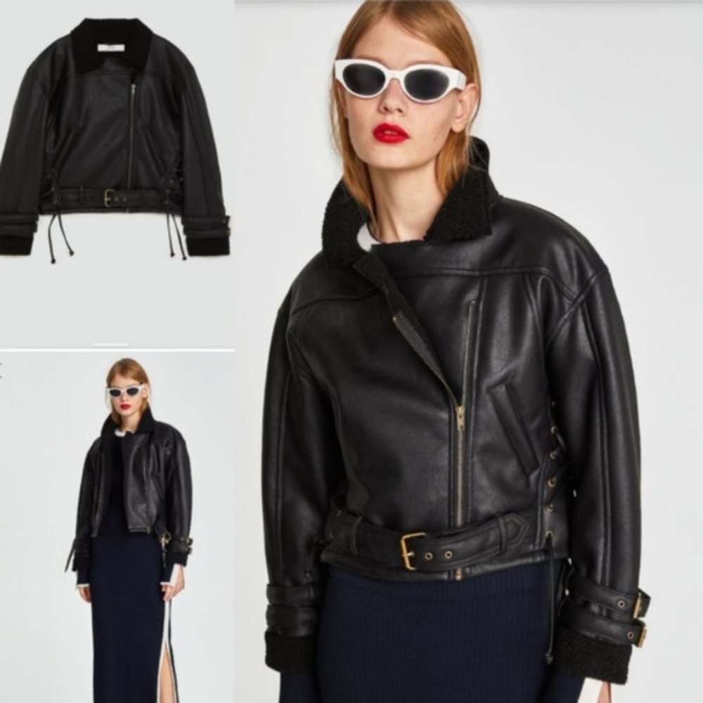 Zara XS Vegan Leather Cropped Jacket